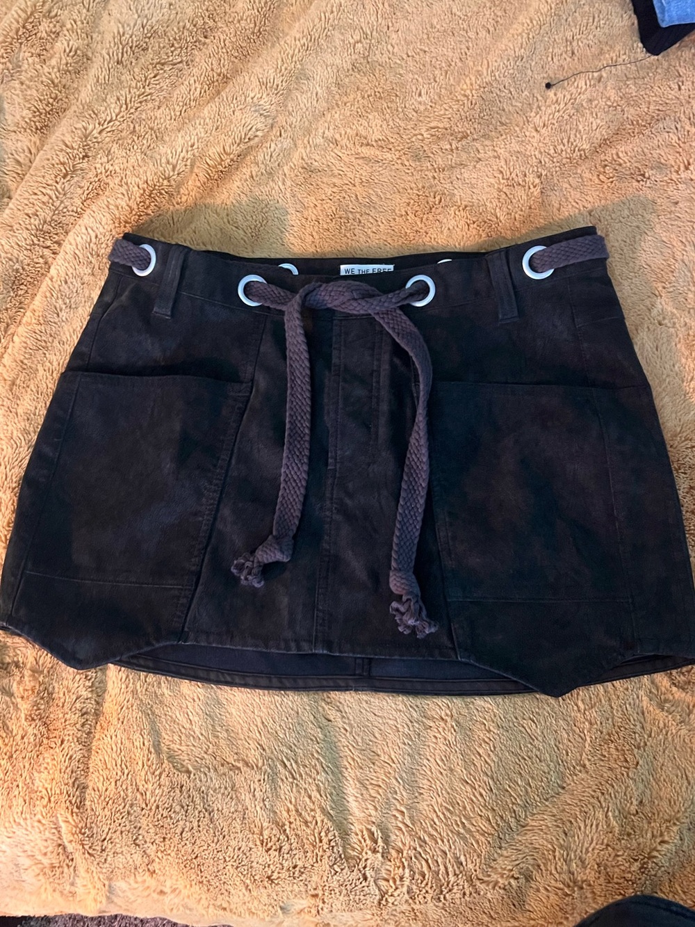 We The Free Black Suede Mini Skirt with Rope Belt